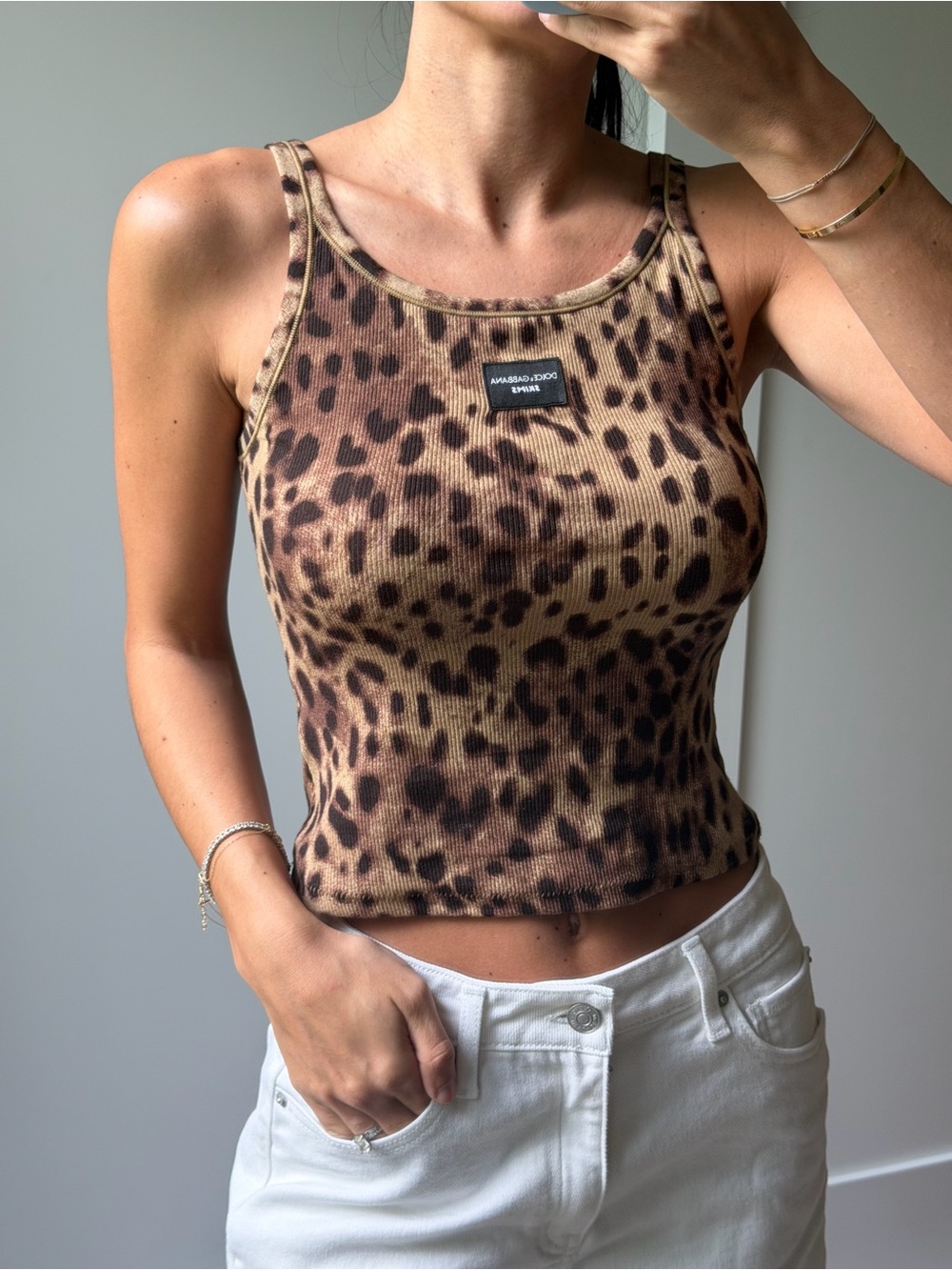 Dolce & Gabbana Skims Leopard Print Tank Top - Brown - Picture 2 of 3